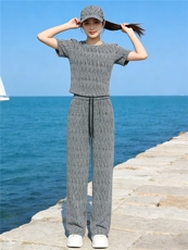 潮流时尚气质套装女夏季新款欧货重工慵懒风灰色短袖阔腿裤两件套，女装套装/套裙，江南
