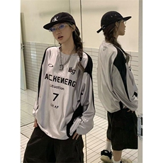 美式复古高街潮牌ins薄款宽松长袖T恤情侣男女同款中高腰常规，男装T恤，星座506A