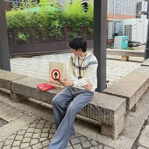 重磅秋冬装北极绒套头毛衣美式复古休闲慵懒风提花工艺针织衫外套图片