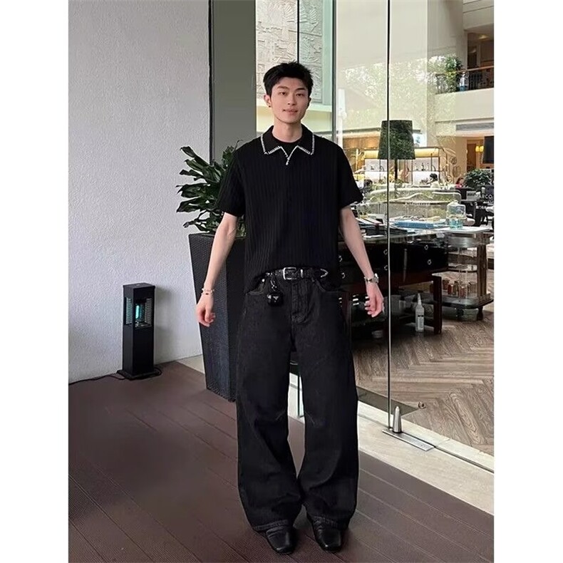1506-1/KJG081/P44美式高街小众设计感高腰显瘦显高百搭直筒裤,男装休闲裤,星座1506