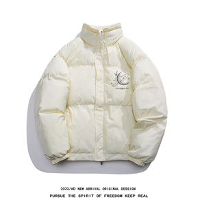 白鸭绒白底冬季潮流印花抽绳设计立领羽绒服YR212P195控258图片