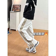 现货美式加绒三条杠直筒休闲卫裤男K45特P40，男装休闲裤，星座205-3