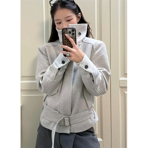[001] 绑带正肩夹克男款秋冬领型短款毛呢外套A079-JK1043-P76图片