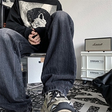 美式高街阔腿拖地裤宽松直筒长裤秋冬潮牌重磅牛仔裤男K5554-P45，男装牛仔裤，星座512-2