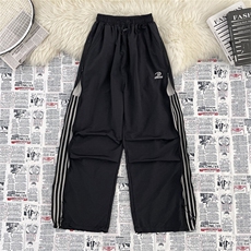 夏季薄款侧边拉链条纹休闲裤潮流新款褶皱设计机能冲锋裤，男装休闲裤，星座410-7