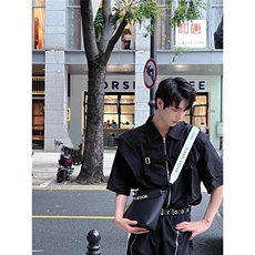 夏季假两件短袖衬衫男潮牌美式高级感韩系小众拉链五分袖衬衣外套，男装衬衫，星座506A