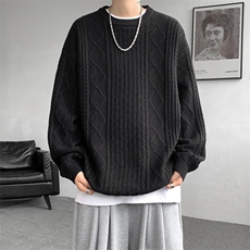 8XL-M圆领毛衣男秋冬季宽松慵懒套头麻花针织衫毛线衣MY19005P68，男装针织衫/毛衣，电商B312