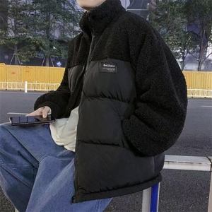 拼接棉衣男保暖潮复古羊羔绒外套港风休闲冬季棉袄面包服TT34 P62图片