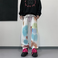 设计感炸街彩色牛仔裤男女高街美式宽松直筒阔腿拖地裤NK633-p53，男装牛仔裤，星座1008