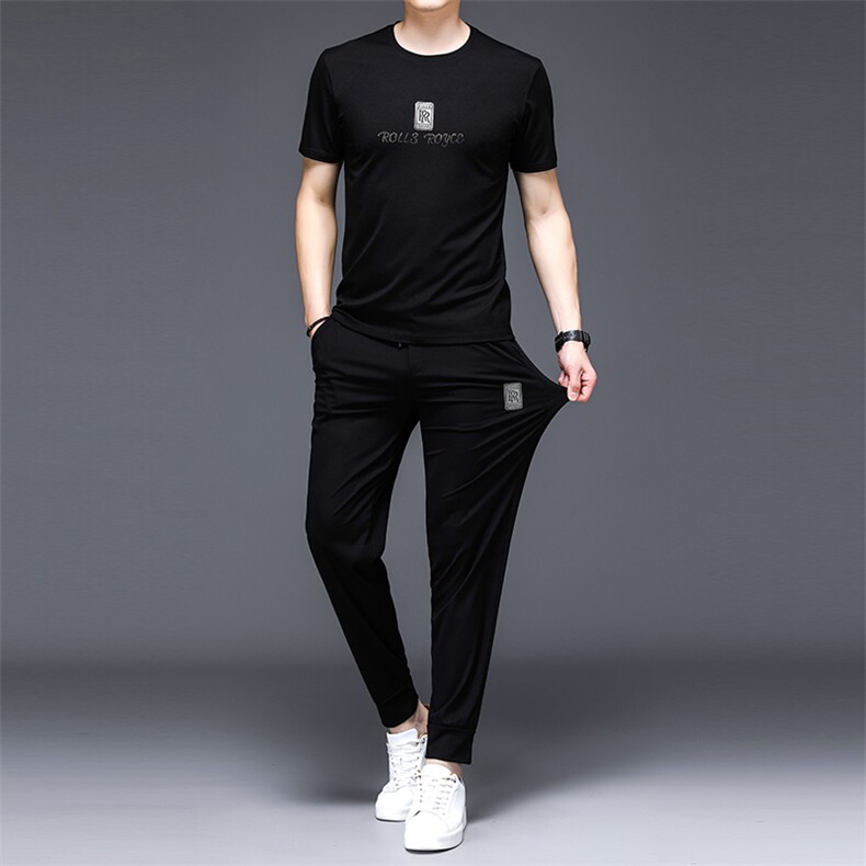 男士运动套装夏季新款2023新款短袖t恤宽松休闲长裤子两件套，男装休闲套装，电商B212（原钱塘6029）