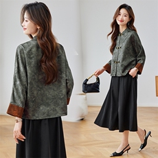 新中式外套女春秋新款人丝提花时尚气质宽松休闲短款女装上衣，女装短外套，新依时派