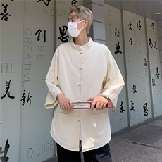 夏季棉麻短袖衬衫男新中式风唐装衬衫盘口上衣C4519-P40，男装衬衫，星座1109-3
