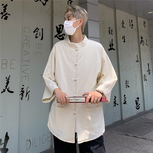 夏季棉麻短袖衬衫男新中式风唐装衬衫盘口上衣C4519-P40图片