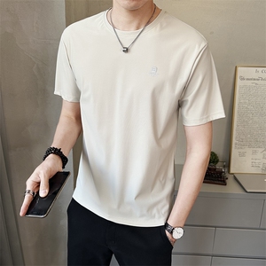 夏季冰丝短袖男新款时尚百搭t恤潮流凉爽圆领休闲体恤男T5110-P28,知性穿搭微胖t恤图片