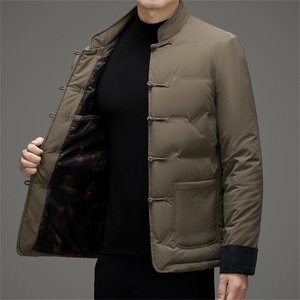 中老年唐装90绒羽绒服男士复古盘扣风羽绒服外套中式唐装图片