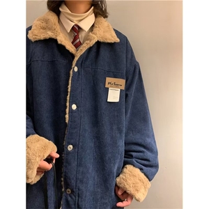 日系复古灯芯绒棉服男女冬季加绒羊羔毛外套设计感棉袄Y5755-P75图片