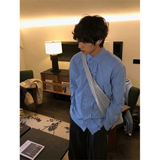 网图有货蓝色衬衫设计感木耳边长袖衬衫男宽松衬衣外套A484-P42，男装衬衫，星座1505