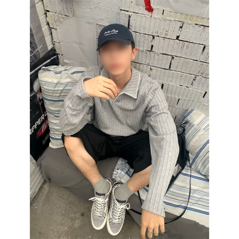 网图慎用翻领手缝线时尚老钱风长袖T恤男宽松T24524-特P40控78,男装T恤,电商A001