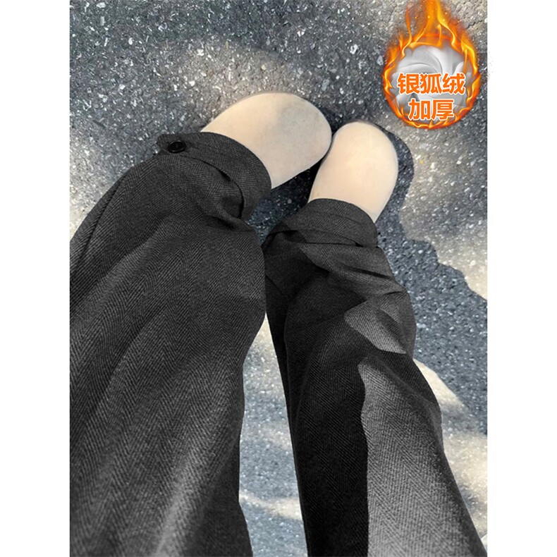 重磅500g人字纹呢料男大码保暖银狐绒休闲裤K5753J加绒-特P46控88，男装棉衣，电商A001