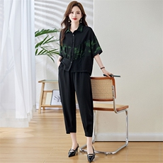 现货！！印花拼接套装女2024夏季新款气质时尚洋气优雅两件套，女装套装/套裙，魅影