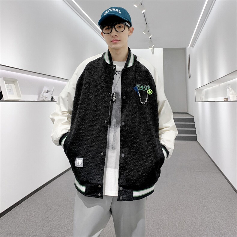 秋装新款宽松夹克棒球服男女同款中性风情侣款刺绣外套8013-P95,男装夹克,电商A441-1