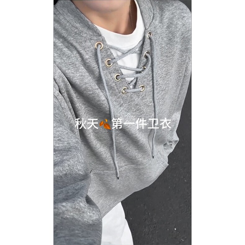 日系复古韩版休闲款上衣慵懒风随性系带设计卫衣HY851TP45控68,男装卫衣,电商A102B