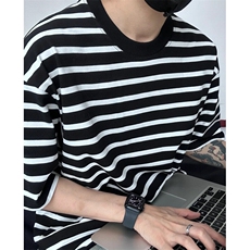 现货小领口黑白条纹宽松T恤经典横条纹短袖T6500-特P28，男装T恤，星座1212