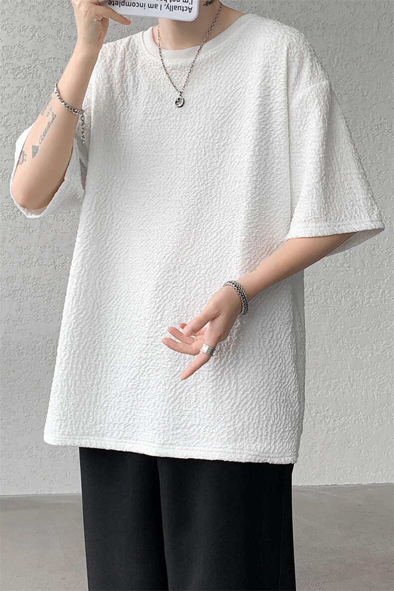8XL-M特大码短T恤泡泡袖肌理感冰丝短袖衬衫上衣五分袖DX322P25,男装T恤,电商D206-1