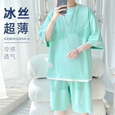 2025夏季新款旋律风车大码冰丝印花短袖套装M-5XHQ24545-P70，男装休闲套装，电商A022
