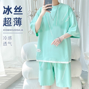 2025 夏季新款 旋律风车大码冰丝印花短袖套装M-5X HQ24545-P70图片