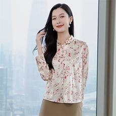 长袖印花真丝衬衫女2026春夏新款时尚洋气减龄重磅真丝上衣小衫，女装衬衫，阿舍尔精品