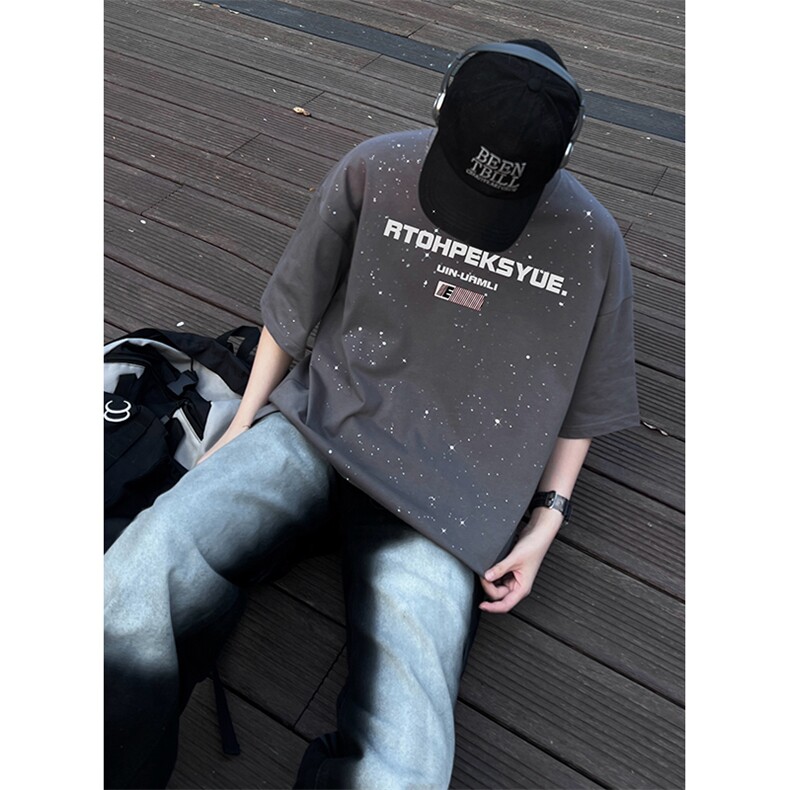 量大优供抖音视频支持得物配合二开美式满天星亮片短袖T恤MTX157,男装T恤,电商A486