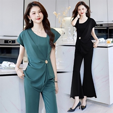 高级感职业套装女2023年夏季新款时尚气质女神范薄款阔腿裤两件套，女装套装/套裙，火爆靓佳人