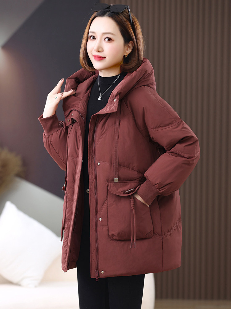 长期有货连帽羽绒服女中长款2024冬季新款宽松加厚白鸭绒外套,女装羽绒服,璐依舞
