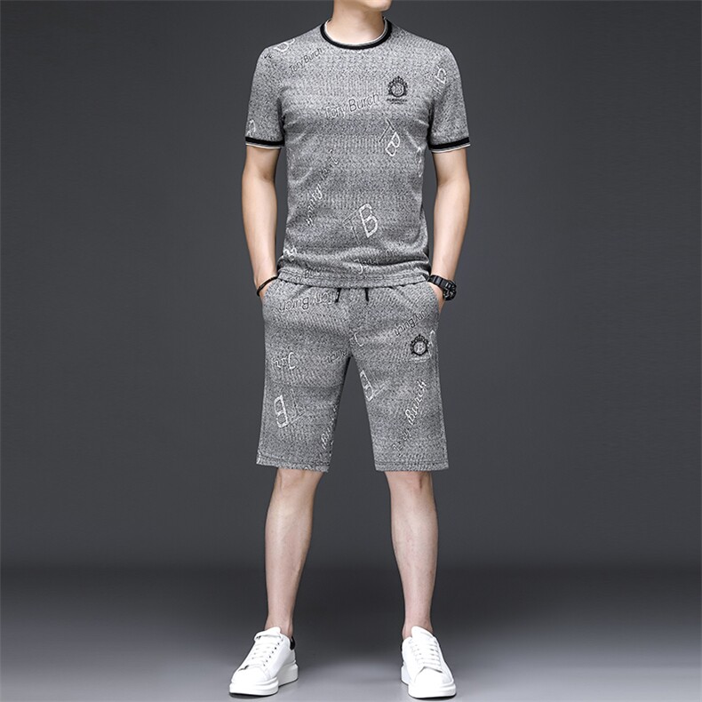 男士运动套装夏季新款2023新款短袖t恤宽松休闲短裤子，男装休闲套装，电商B212（原钱塘6029）