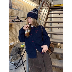 韩系氛围感穿搭减龄洋气毛衣大码女装胖mm秋款外穿慵懒风开衫外套图片
