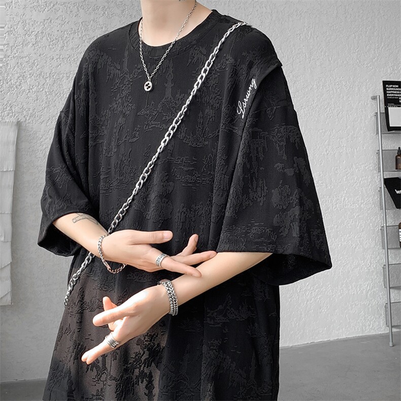 现货*T1003-P38控58 大码风刺绣新中式冰丝顺滑短袖T恤图片