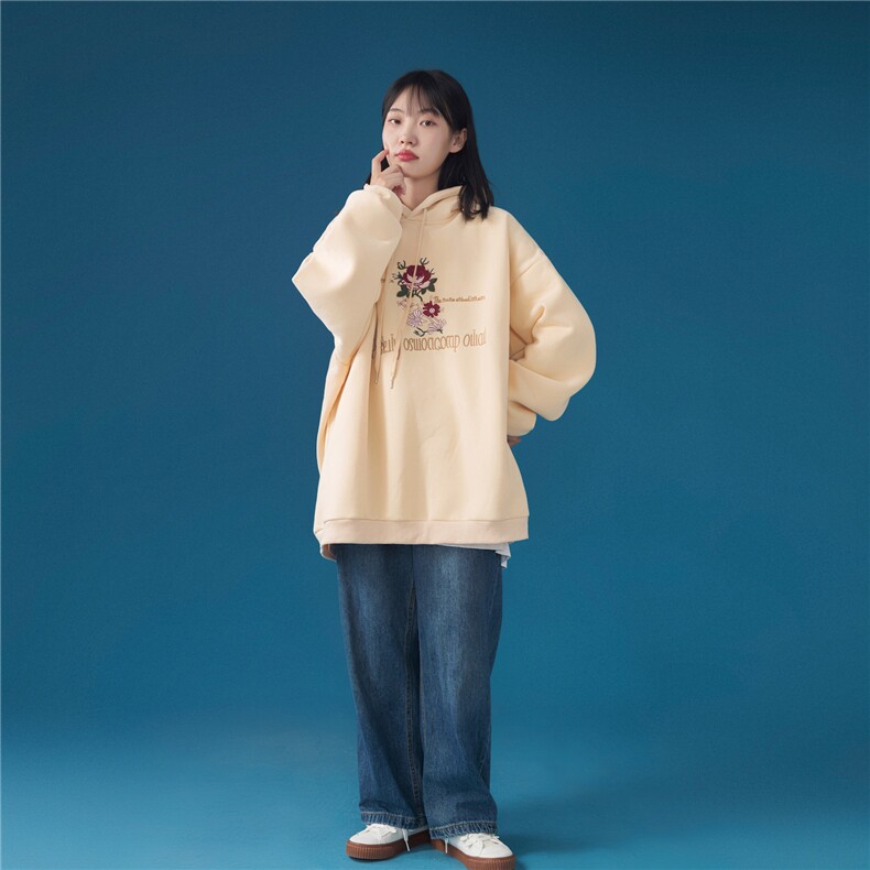 中性风C316 WY699 P68秋冬情侣装男女款刺绣加绒加厚卫衣连帽套头图片