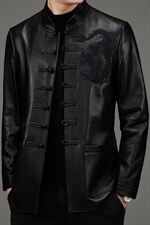 DLSN22216L皮衣男头层绵羊皮夹克立领中老年爸爸唐装P1050，男装皮衣，电商B360