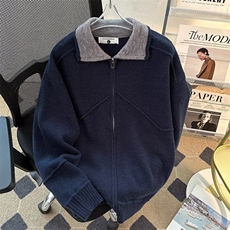 开衫毛衣外套男春秋户外休闲立领夹克冬季摇粒绒上衣男MZ890-P60，男装针织衫/毛衣，星座412-3