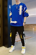 2023夏季男士新款运动休闲短袖套装印花短袖T恤男装F168P75，男装休闲套装，电商A086