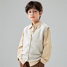 学院风新款V领羊毛针织开衫系扣马甲男女童加厚背心彩点打底衫，童装儿童羊毛衫，初丹羊绒童装