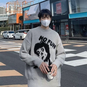 冬季慵懒风毛衣仿貂毛针提花情侣保暖上衣休闲宽松毛衣男M5731
