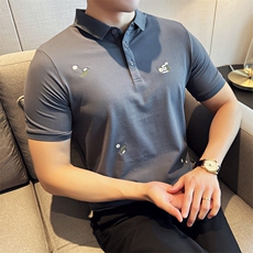 2024数据款潮碎花短袖T恤风翻领Polo衫男D342-T0285P48，男装T恤，电商D342