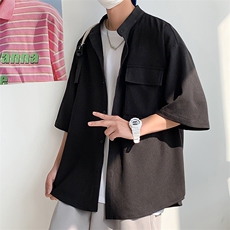 C6062/P45新款冰丝高品质垂感宽松短袖衬衣男衬衫潮大码上衣控68，男装衬衫，电商A141