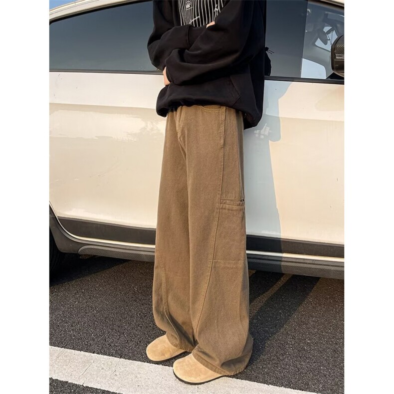 美式设计感小众阔腿工装牛仔裤男宽松新款休闲直筒拖地裤子,男装牛仔裤,星座410-6（原星座1304-1）
