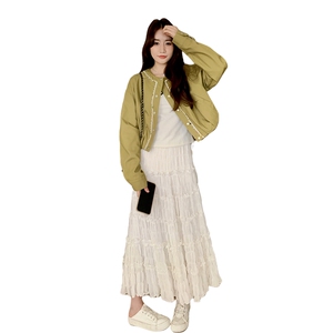 草黄色蕾丝花边复古棒球服外套女春秋2025新款韩版小个子夹克上衣图片