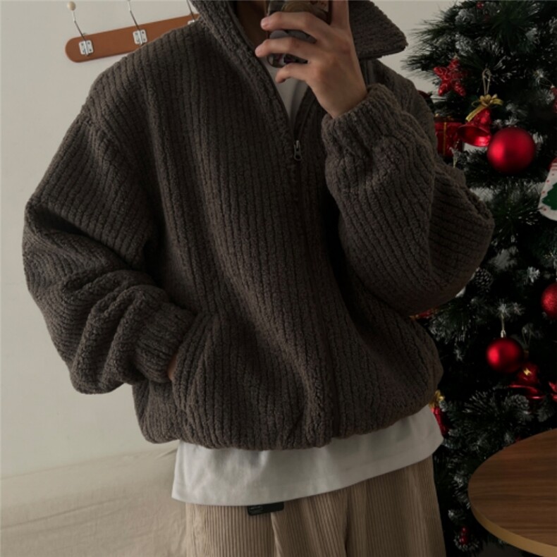 翻领灯芯绒宽松棉服男士秋季新款重工加厚高克重毛绒短款夹克外套,男装夹克,星座710