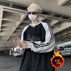 抖音得物供货提供视频秋冬重磅美式宽松织带圆领卫衣07160，男装卫衣，电商A486
