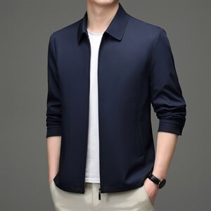 2023春秋季新款男士翻领夹克中年休闲外套商务爸爸装上衣服图片